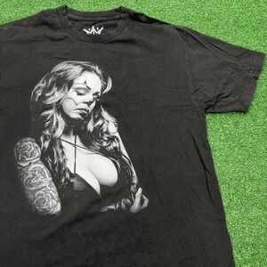 Mafioso Clown Faced Tatoo Women Black T-Shirt Mens Size Large Short Sleeve